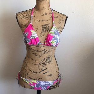 Xhilaration Pink Floral 2piece String Bikini S